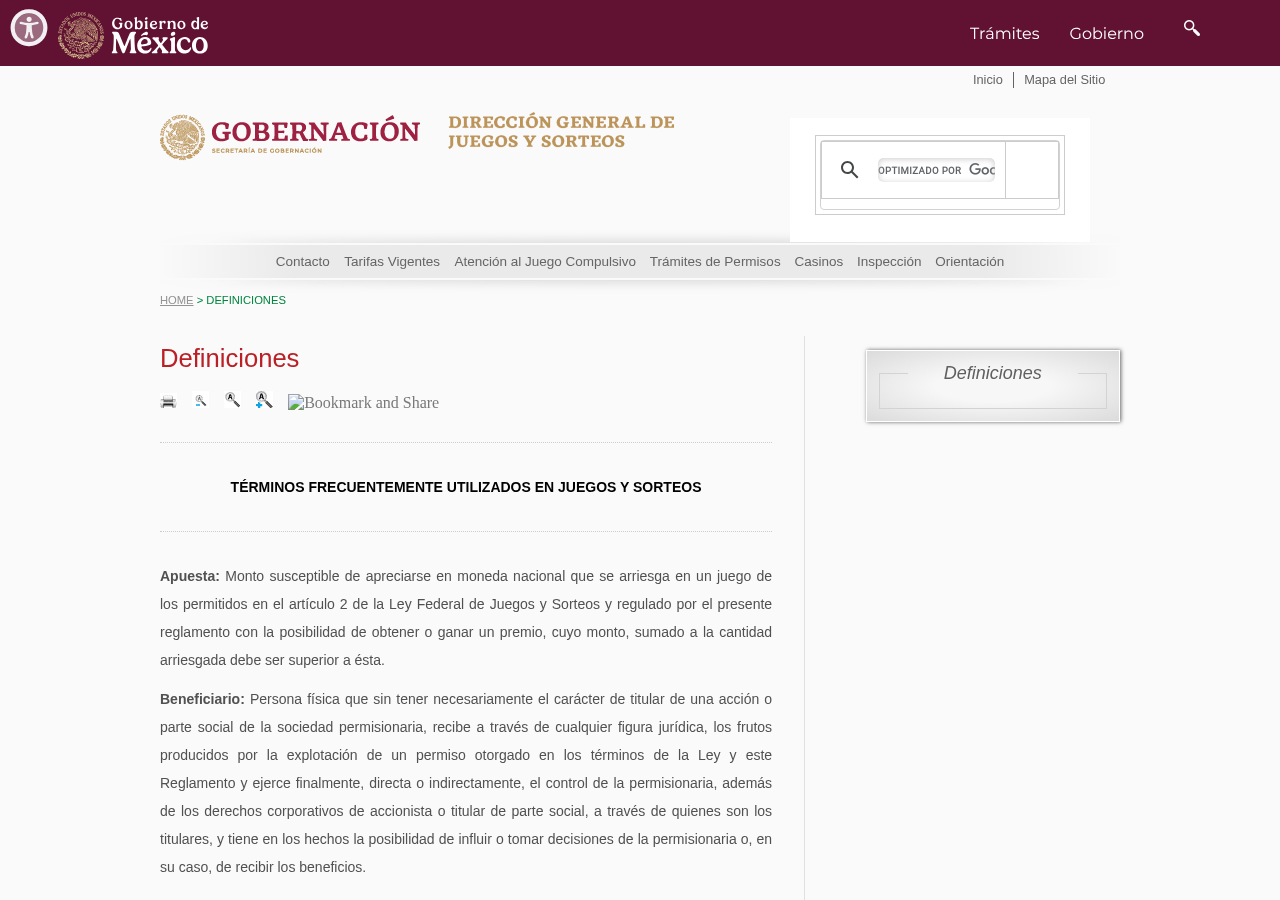Captura real de la terminología oficial de Juegos y Sorteos consultada el 11 de agosto de 2026