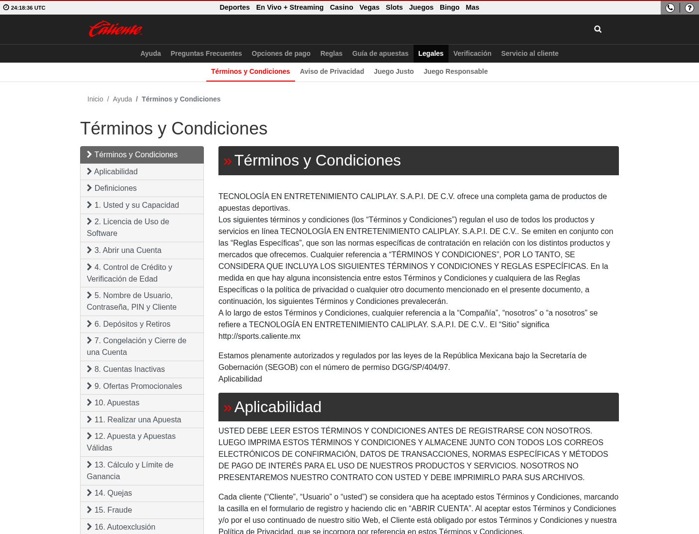 Términos oficiales del dominio caliente.mx capturados el 11 de agosto de 2026