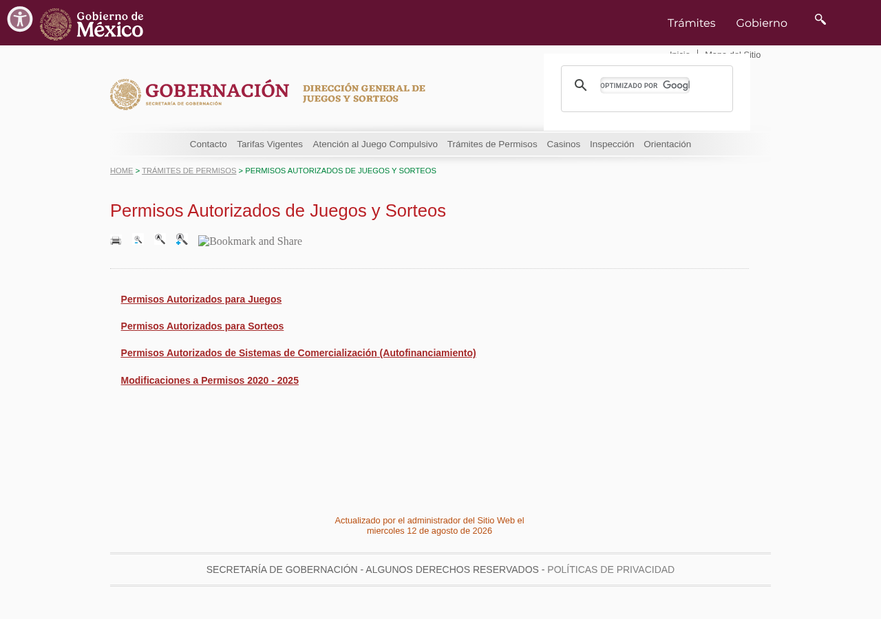 Registro de permisos consultado para bet365 México