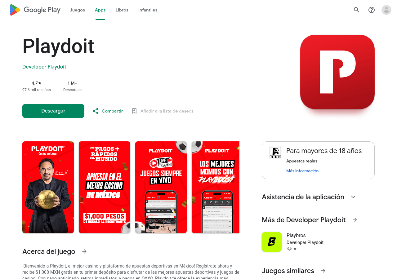 Ficha de Playdoit en Google Play capturada el 11 de agosto de 2026