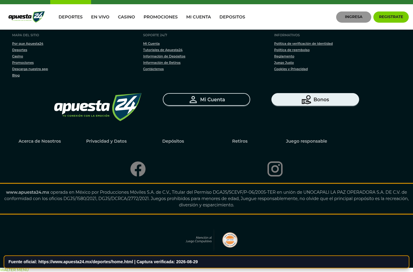 Página legal y operativa de Apuesta24