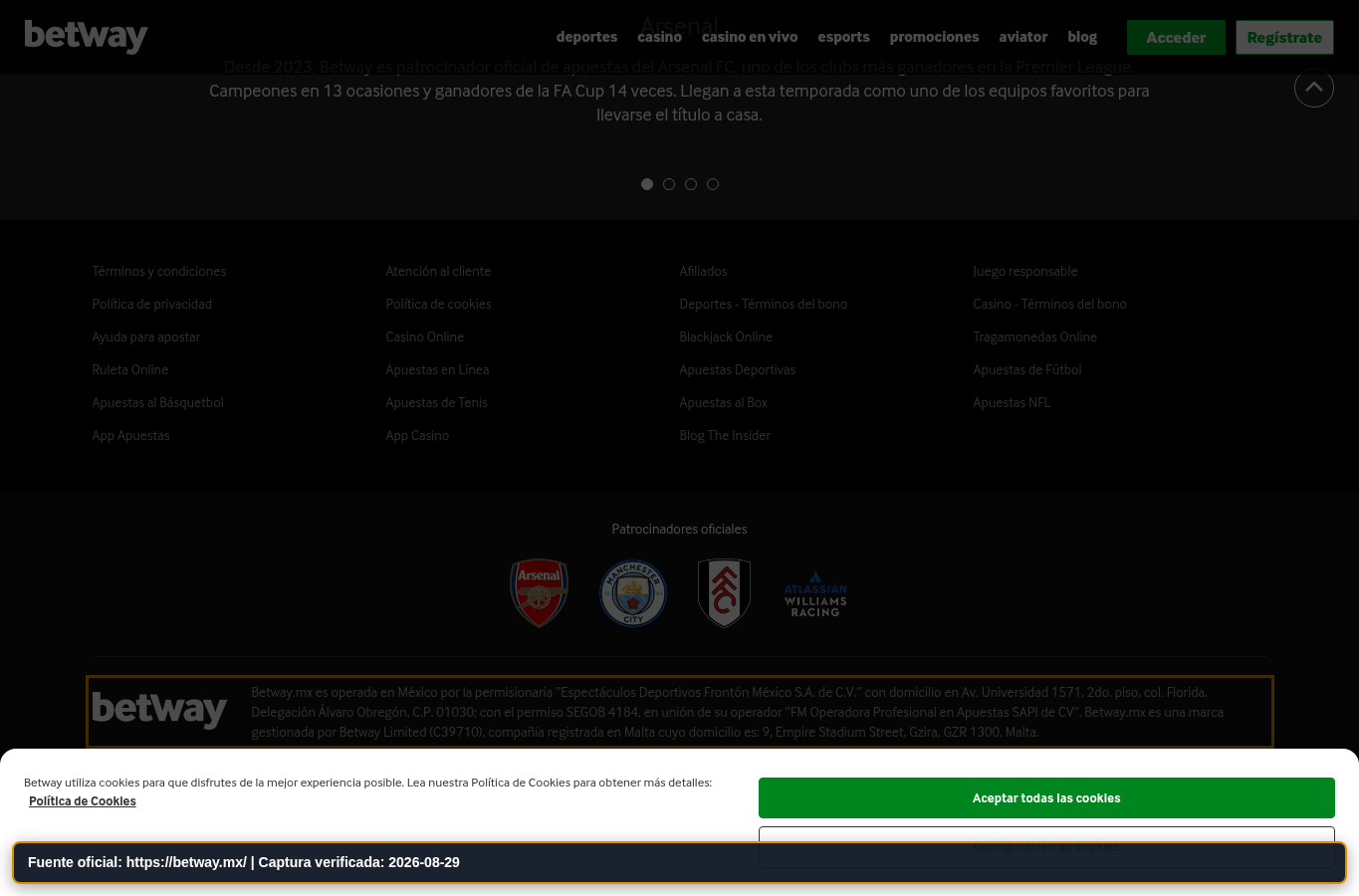Identidad legal mostrada en betway.mx