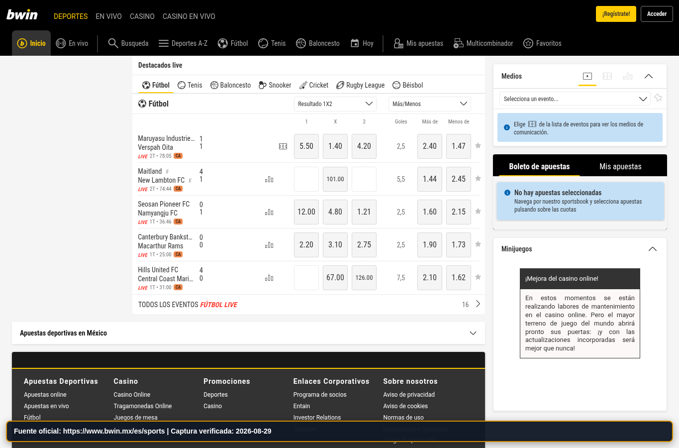 Identidad legal publicada en bwin.mx