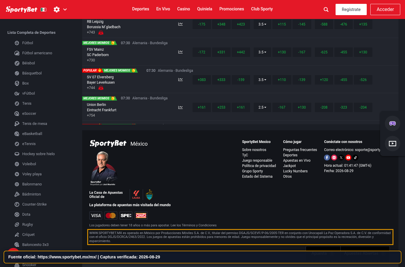 Página oficial de SportyBet México revisada