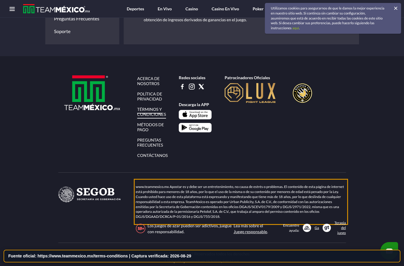 Términos legales de Team Mexico