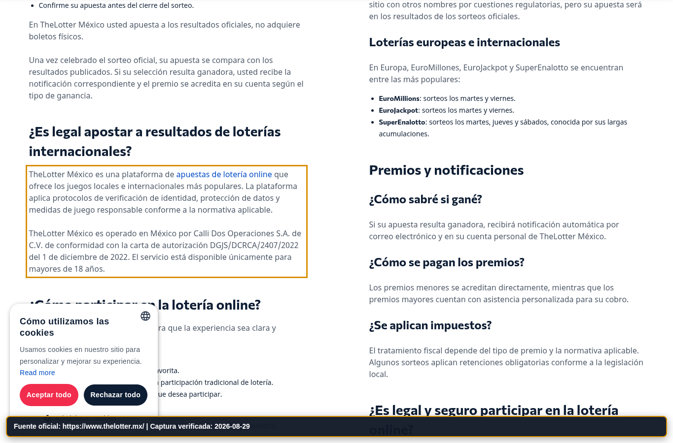 Identidad legal mostrada en thelotter.mx