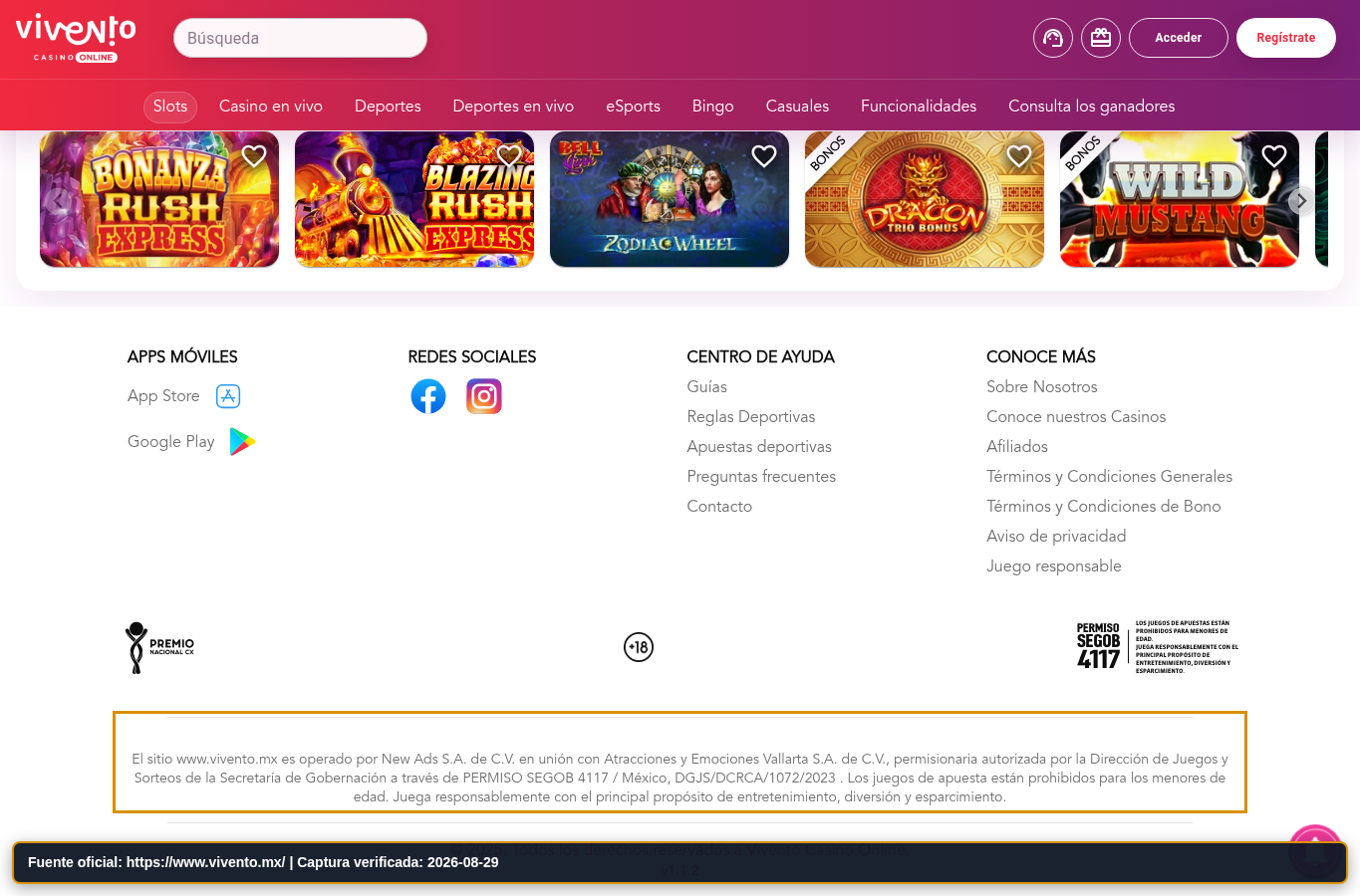 Identificación legal publicada por Vivento
