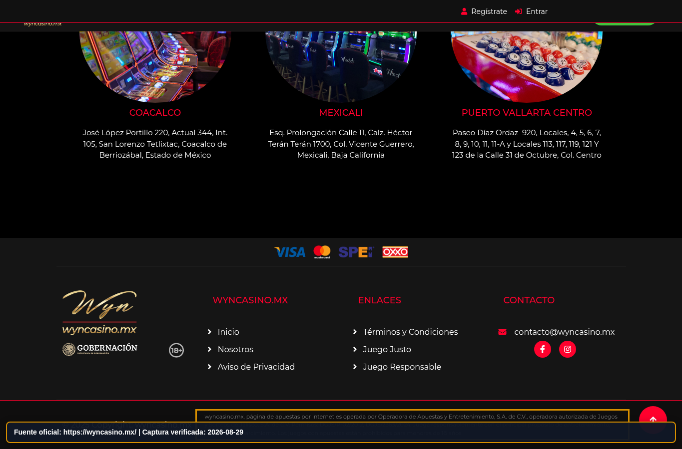 Identificación legal de Wyns Casino